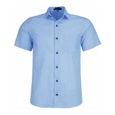 Imagem de Camisa Social Masculina Amil Mangacurta Comfort Algodão 1740, Azul, 1
