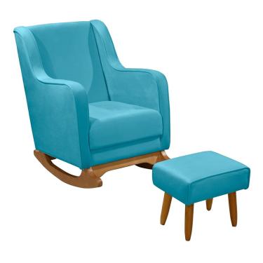Imagem de Poltrona de Amamentação com Balanço e Puff Ariely Veludo Azul Turquesa M13 - D`Rossi