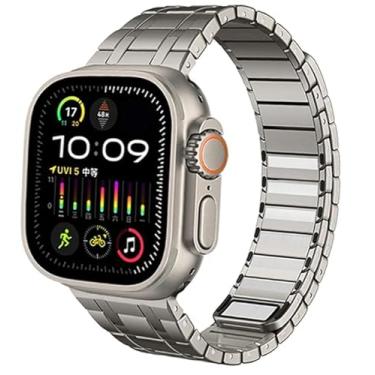 Imagem de MaKTech Pulseira de Elos de Aço Inoxidável,Com Laço de Metal de Ligação Automática,para Apple Watch Série 11/10/9/8/7,SE 3/2/1 [2025] (42mm/41mm/40mm,Titânio)