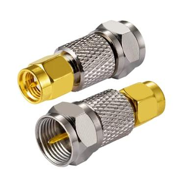 Imagem de POBADY SMA Conector Adaptador SMA Macho para F Tipo Macho Cabo Coaxial Conector Adaptador Reto para Rádio FM DAB WIFI Antena CATV TV Antena Redes Aéreas Modems (2 pcs)