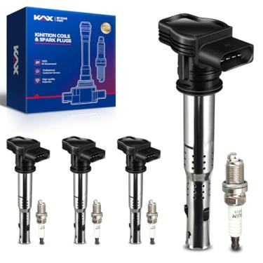 Imagem de KAX Conjunto De Desempenho Oem De 4 Bobinas De Ignição Uf575 E Vela De Ignição De Irídio Compatível Com Vw Jetta Passat Tiguan Cc Gti Beetle Turbo Eos Golf Rabbit Audi Q5 A4 Quattro A3 A6 Tt Rs5