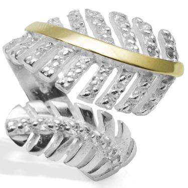 Imagem de Anel Feminino Prata 925 Zircônias e Filete de Ouro Luxo - Clara Center