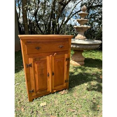 Imagem de Armário Pequeno em Madeira de Demolição, 1 Gaveta e 2 Portas, Acabamento em Cera Rústico