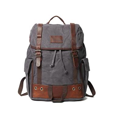 Imagem de Mochila de viagem clássica de grande capacidade para homens Mochila de lona encerada de qualidade para caminhadas ao ar livre mochila masculina(G)