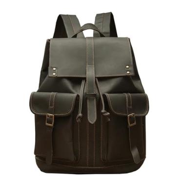 Imagem de Mochila de couro artesanal para homens moda couro genuíno bolsa de ombro retro grande capacidade bolsa para portátil para homem