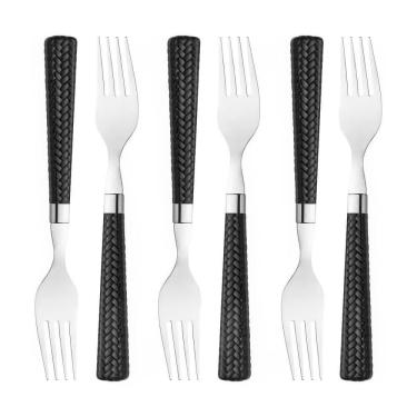 Imagem de Conjunto Com 06 Garfos Para Mesa De Aço Inox Com Cabo De Plástico Rattan Preto 19,5cm 7650 - Lyor