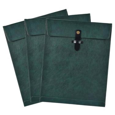 Imagem de QiXin Pasta de arquivo de couro PU verde, organizador de arquivos com fecho de pressão, pasta de documentos importante, organizador de documentos, capa para notebook, pasta de couro, pasta de