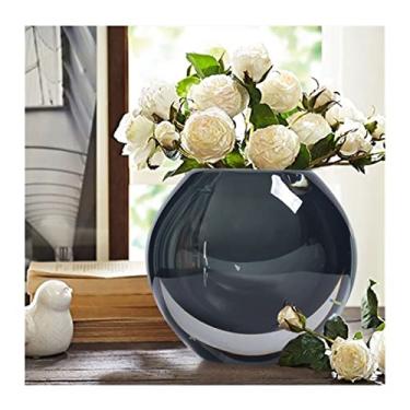 Imagem de Vaso Decoração de vaso de luxo leve, arranjo de flores para sala de estar, artesanato com esmalte de cristal, flor seca, decoração simples e moderna de armário de TV Vaso de flores(Pequeno)