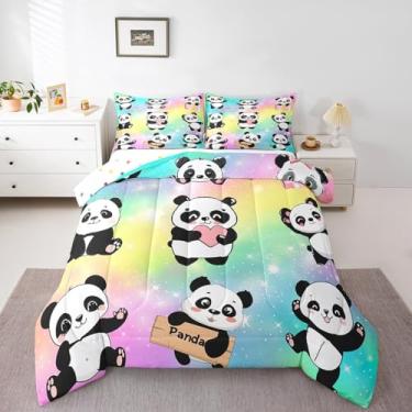 Imagem de Erosebridal Conjunto de Edredom de Panda Fofo para Meninos e Meninas, Conjunto de Edredom de Cama de Arco-Íris Galáxia para Crianças, Edredom com Estrelas Brilhantes, Edredom de De (Gêmeo, Cor 05)