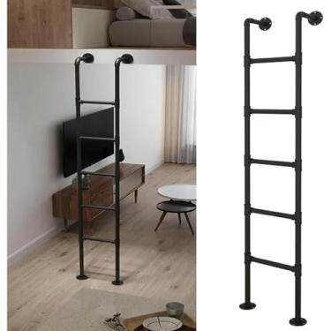 Imagem de Escada de beliche, escada de metal montada na parede para loft doméstico, escada de saída de poço de janela de porão, escada de beliche de ferro forjado, escada de escalada de incêndio de emergência,