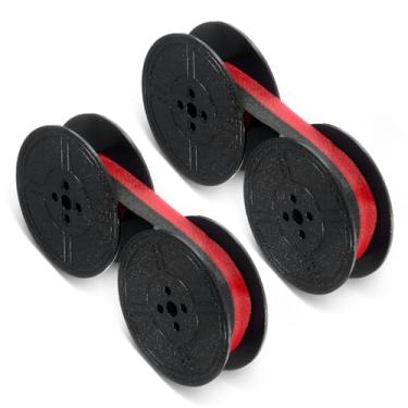 Imagem de 2 pares de fita universal para máquina de escrever vintage, fita de tinta para máquina de escrever manual, pacote de substituição para a maioria das máquinas de escrever (vermelho, preto)