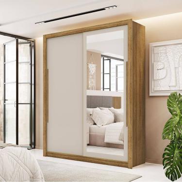 Imagem de Guarda Roupa Roupeiro Casal Dubai 2 Portas de Correr com Espelho Nature Fendy Flex Vila Rica