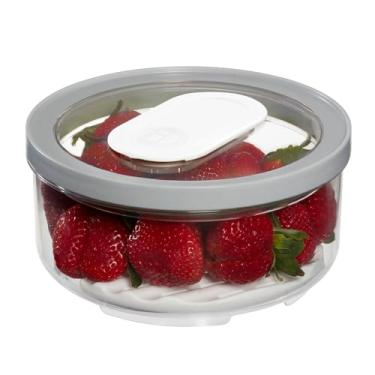 Imagem de Recipiente pequeno redondo para geladeira iDesign com bandeja de drenagem removível e tampa - cinza