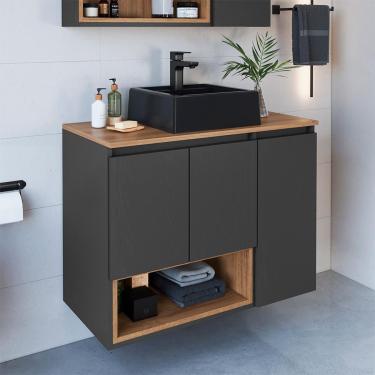 Imagem de Gabinete de Banheiro com Cuba Cecília ii 3 pt Grafite e Mel