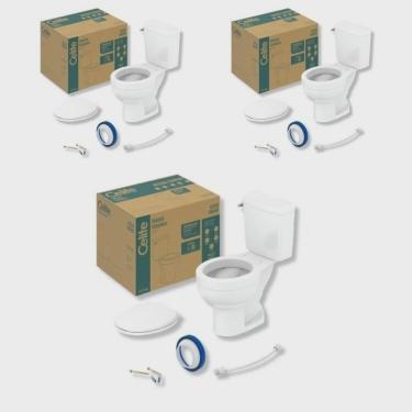Imagem de Kit 3 Vaso Sanitário com Caixa Acoplada com Acionamento Lateral e Assento Soft Close Branco