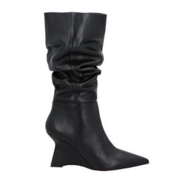 Imagem de Bota Luiza Barcelos Cano Médio Slouch Couro Preto Salto Anabela-Feminino