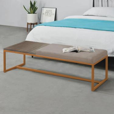 Imagem de Calçadeira Recamier Londres 195cm Industrial Bronze Suede Bege Tampo Quadrado mdf Rústi...