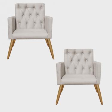 Imagem de Kit 02 Poltronas Nina Capitonê Decorativa Sala de Estar Recepção Corino Bege - Ahz Móveis