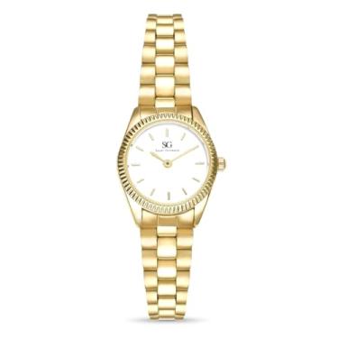 Imagem de Relógio Feminino Celeste Gold Mini Dourado com Bisel Canelado Saint Germain