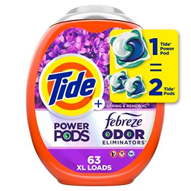 Imagem de Tide Cápsulas de sabão para roupas Power Pods com febreze, 63 unidades, fragrância de primavera e renovação, frescor de febreze com eliminadores de odor
