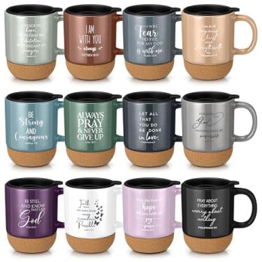 Imagem de FillTouch 12 peças presentes de agradecimento de pastor canecas cristãs a granel 425 g caneca de café com fundo de cortiça com versículo bíblico presentes inspiradores para mulheres homens pastor