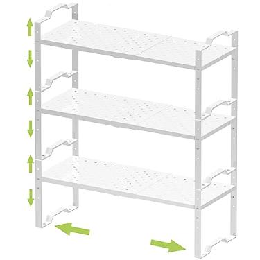 Imagem de Jojocross Prateleira expansível para organizador de armários, prateleira empilhável ajustável para temperos na cozinha e banheiro, organização de armário de bancada, armazenamento de despensa (3
