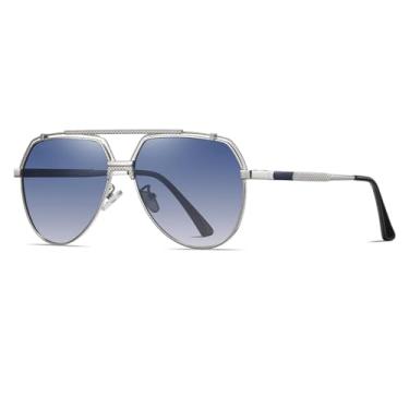 Imagem de VFDHN Óculos de sol polarizados com visão noturna e metal, masculino e feminino, UV400, armação grande, esportivo para dirigir (prata, azul, cinza)