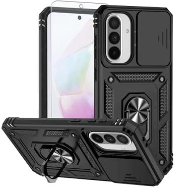 Imagem de Androgate Capa de celular para Samsung Galaxy A26 5G com protetor de tela HD e capa de câmera deslizante e suporte de anel girado, [nível militar] capa de telefone para Galaxy A26 preta