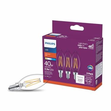 Imagem de PHILIPS Lâmpada Led B11 Transparente Não Regulável - Pacote Com 3 - Eyecomfort Sem Cintilação - 3,3 W = 40 W, 300 Lúmens - Branco Suave (2700 K) - Base E12 - Interno