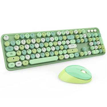 Imagem de Kootop Teclado E Mouse Sem Fio Verde, Teclado E Mouse Kootop Fofos E Coloridos Verdes, Teclado Sem Fio 2.4G Com Teclas Redondas Retrô Para Pc, Mac, Laptop, Tablet, Computador Windows (Verde)