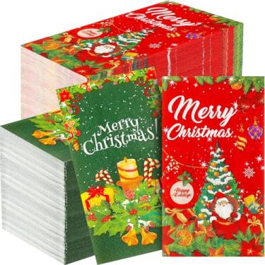 Imagem de Cholemy 100 Pçs Guardanapos de Natal 3 Camadas Vermelho Verde Toalha de Mão de Papel Descartável Toalhas de Natal Guardanapos de Mão Toalhas de Papel para Casa de Banho de Natal Cozinha Quarto Suprimentos de Festa 10,9 x 20,9 centímetros