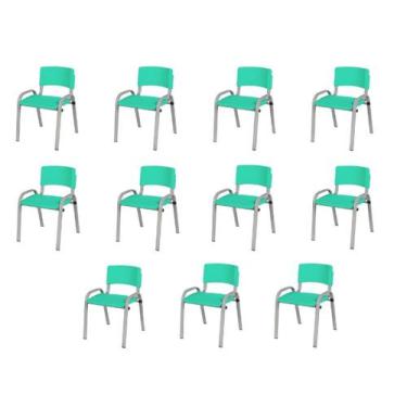 Imagem de Kit 11 Cadeiras Infantil Iso, Escola, Base Cinza-Verde Água - J A Garc