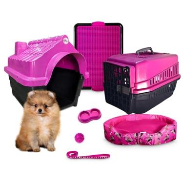 Imagem de Kit Casinha Caixa Transporte Caminha Europa Cachorro Gato (Rosa)