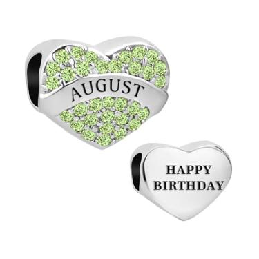 Imagem de MiiFort Pingente de coração de zircônia cúbica verde de agosto cintilante serve para pulseiras Pandora Charms, aniversário agosto