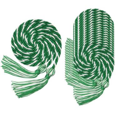 Imagem de Pacote com 16 cordas de honra de formatura brancas a granel, cordas de honra de fio com borla para vestido de solteiro do ensino médio, formatura universitária 2025 (verde com branco)