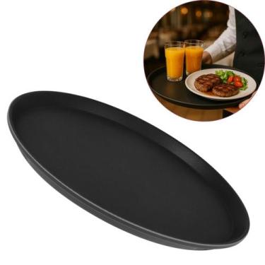 Imagem de Bandeja Garçom Redonda 35cm Para Servir Antiderrapante Emborrachada Pr