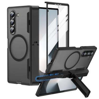 Imagem de MAKAVO Capa para Samsung Galaxy Z Fold 6 com suporte para caneta S, adequada para MagSafe, protetor de tela integrado, capa e suporte de dobradiça, capa de telefone de proteção total fosca translúcida