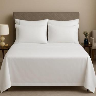 Imagem de Jogo Lençol Cama Queen 600 Fios Egípcios Algodão 04 Peças Percal Luxo 