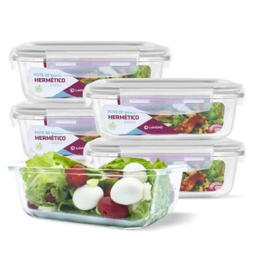 Imagem de Conjunto 5 Potes de Vidro Hermético Mantimentos Tampa 640ml - U4home, 