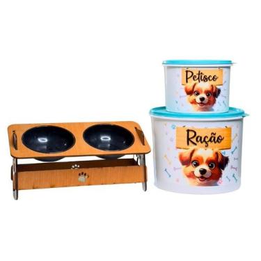 Imagem de Kit Pet Cães e Gatos Armazenamento de Alimentos Tigela Dupla Funcional