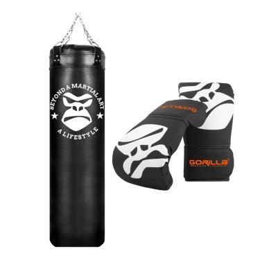 Imagem de Kit Boxe Muay Thai Saco Pancada 120x100 Com Corrente e Gancho + Luva Bate Saco Pro Unissex - Gorilla