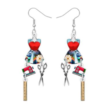 Imagem de DOWAY Brincos vintage para máquina de costura, tesouras, acolchoados, ferro pendurado, nostalgia, joias dos anos 70, 80, presentes de costura para mulheres, colchas, costureiras, Medium, Acrílico, Sem