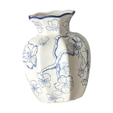 Imagem de Generic Vaso de cerâmica para flores, azul e branco, porcelana, decoração, exibição, vaso de plantas, arranjo floral para escritório, entrada, prateleira, Plum Bossom 8cmx15cm