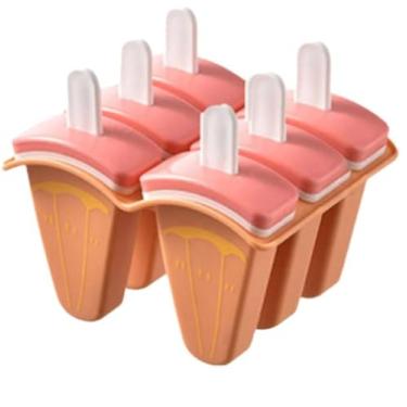 Imagem de 6 Grelhas Moldes De Picolé Em Forma De Melancia Fofos, De IcePop Em Uma Bandeja Com Palitos, Máquinas De Picolé, De Sorvete Caseiros, Máquinas De Sorvete De Silicone (Laranja)