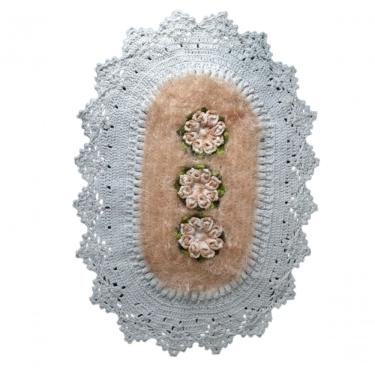 Imagem de Tapete De Crochê Luxo Branco E Marrom Artesanal