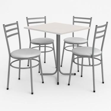 Imagem de Mesa de Jantar Quadrada 70cm Branca Com 4 Cadeiras Estofada Cinza - La