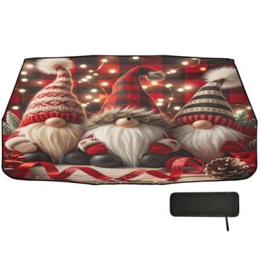 Imagem de Chapéus de gnomo de Natal sombra de guarda-chuva vermelho para para-brisa de carro proteção de isolamento térmico capas de janela de carro 147 x 75 cm acessórios de resfriamento de carro