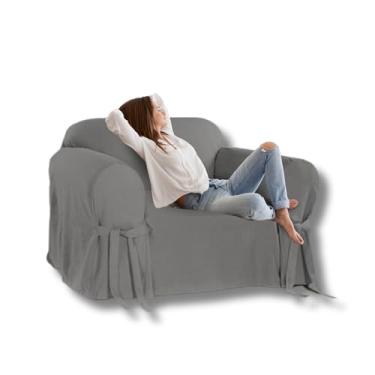 Imagem de Capa para Sofá de 1 lugar Poltrona até 1 metro em Brim Peletizado Macia Confortável Resistente Cor:Cinza Grafite