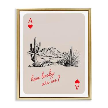 Imagem de Stupell Industries Carta de baralho com frase da sorte, moldura dourada, tela flutuante, arte de parede, design por Lettered and Lined, 43 x 53 cm