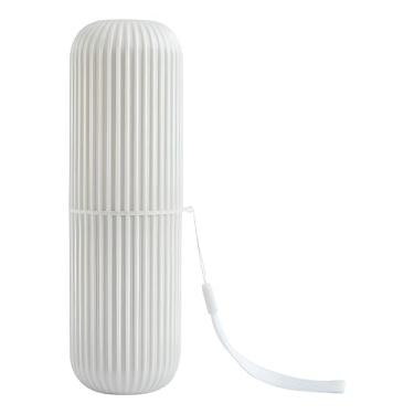 Imagem de Porta Escova e Pasta de Dentes Estojo Multiuso em Plástico Moderno e Compacto Com Alça Prática Design Cilíndrico Premium na Cor Branca Ideal para Trabalho Escola e Viagens